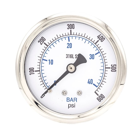 Pic Gauges 2 1/2 in Dial, 1/4 in NPT Male Center Back Location, Stainless Steel Case Material PRO-302D-254K-01